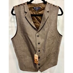 Cremieux Mens Waistcoat Vest L Brown Herringbone Saratoga Collection Wool